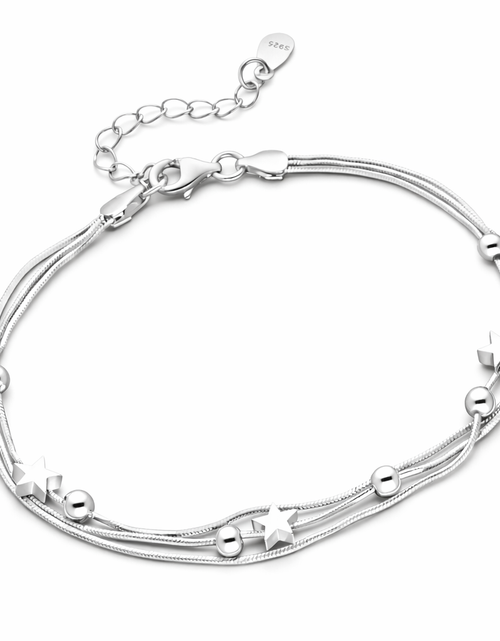 Load image into Gallery viewer, 925 Sterling Silver “Starlight Drift” Multi-Strand Star &amp; Bead Bracelet – Celestial Chain
