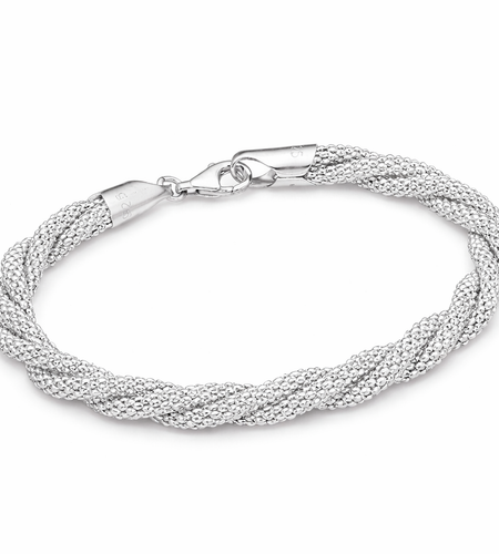 925 Sterling Silver Diamond-Cut Braided Bracelet - "Soft Shimmer Mesh Bracelet"