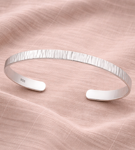 925 Sterling Silver “Luxe Textured Cuff” Bracelet – Minimalist Hammered Finish