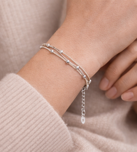 925 Sterling Silver Multi Strand Snake Chain Bead Bracelet – "Silver Drift Bracelet"