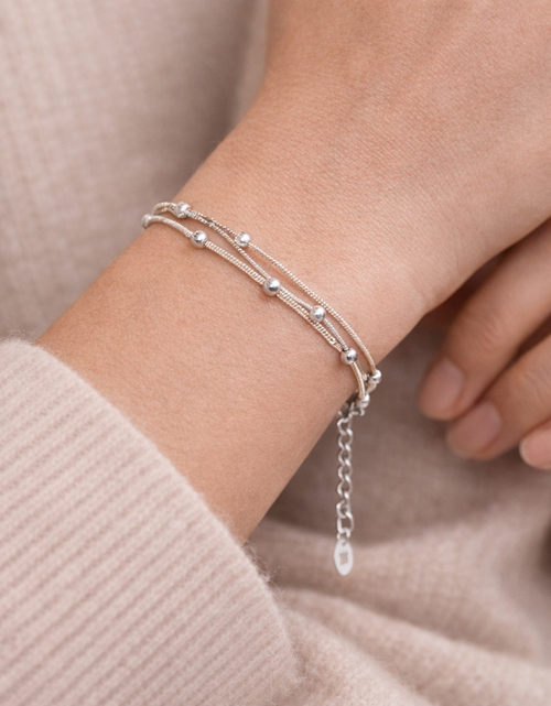 Load image into Gallery viewer, 925 Sterling Silver Multi Strand Snake Chain Bead Bracelet – "Silver Drift Bracelet"
