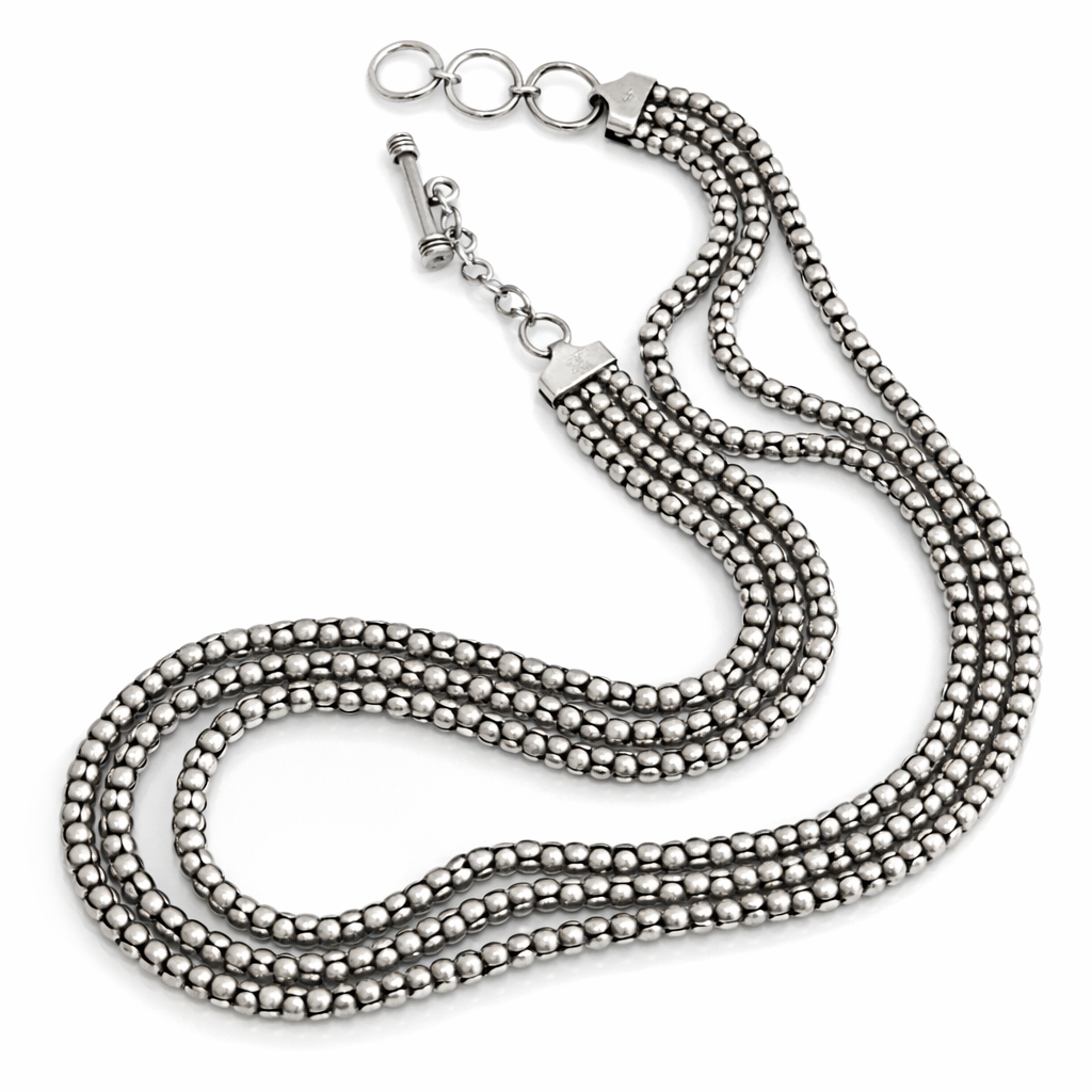 Pre-Owned Silpada Sterling Silver 3-Strand Popcorn Necklace - Retired Design
