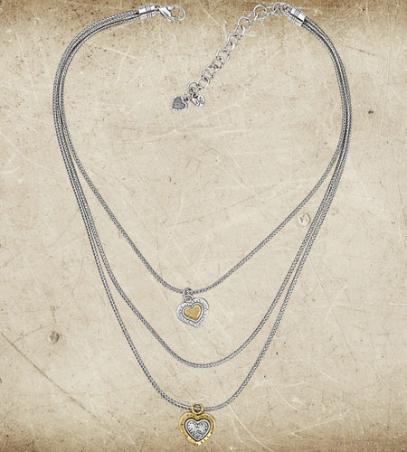 Brighton Two Tone Double Heart Triple Layered Necklace Adjustable 17.5"