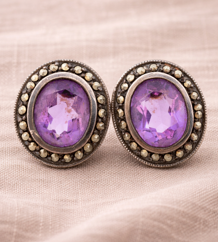 Sterling Silver Oval Amethyst Earrings (6.0 TCW) – Bezel Set Purple Gemstone