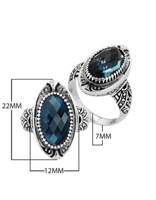Load image into Gallery viewer, Midnight Bali - London Blue Topaz Quartz Balinese SS Statement Ring
