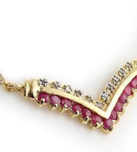 Ruby & Diamond Accent Chevron Necklace | 14K Gold Plated Designer Style