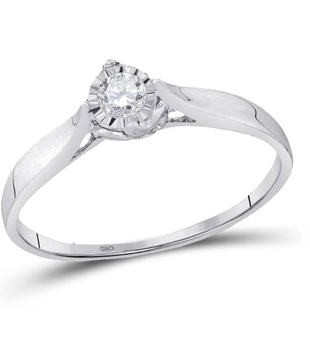 Simply Savvy 10K White Gold Diamond Solitaire Promise Ring | 1/12 CTW Round Diamond