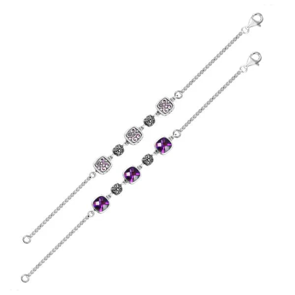 Simply Savvy Bali Artisan Sterling Silver Amethyst Bracelet – Handcrafted 925 Silver Luxury Gemstone Link Bracelet