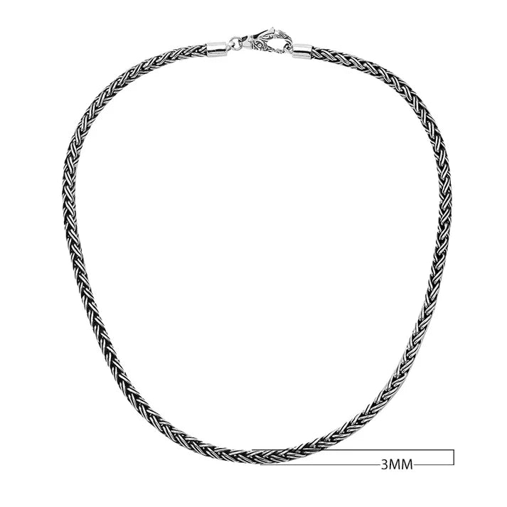 Simply Savvy Bali Handcrafted 925 Sterling Silver Wheat Chain Necklace – Oxidized Artisan Lobster Clasp