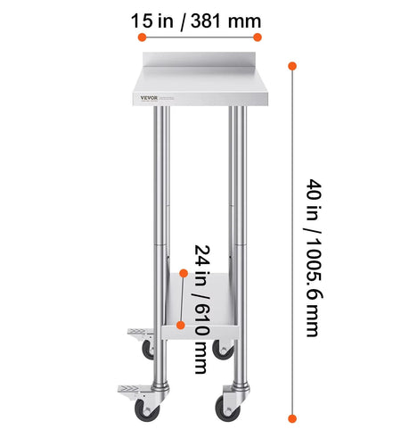 Stainless Steel Work Table Commercial Food Prep Worktable with Casters Heavy Duty Prep Worktable for Restaurant Home Hotel