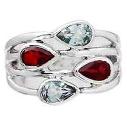 Sky Blue Topaz & Hessonite Garnet Ring 925 Sterling Silver Size 6 Natural Gemstones
