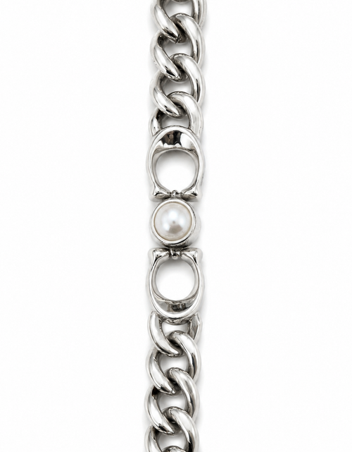 Load image into Gallery viewer, Coach Silver-Tone Pearl Link Chain Bracelet 7.5” + Extender

