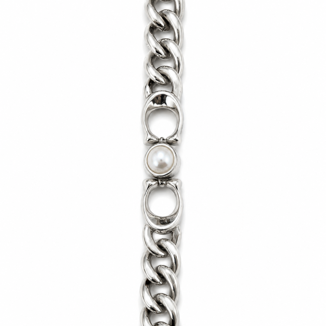 Coach Silver-Tone Pearl Link Chain Bracelet 7.5” + Extender