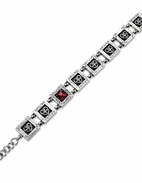 Load image into Gallery viewer, Brighton Silver-Tone Story Panel Bracelet with Red Crystal Heart Accent
