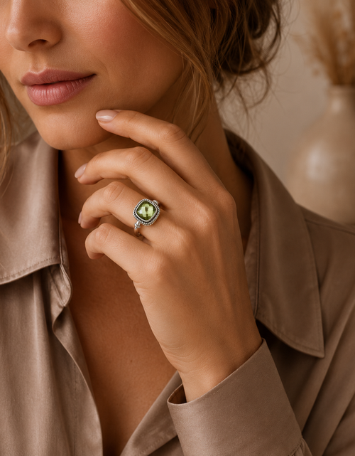 Load image into Gallery viewer, Sage Green Amethyst Quartz Sterling Silver Rope Band Bali Ring
