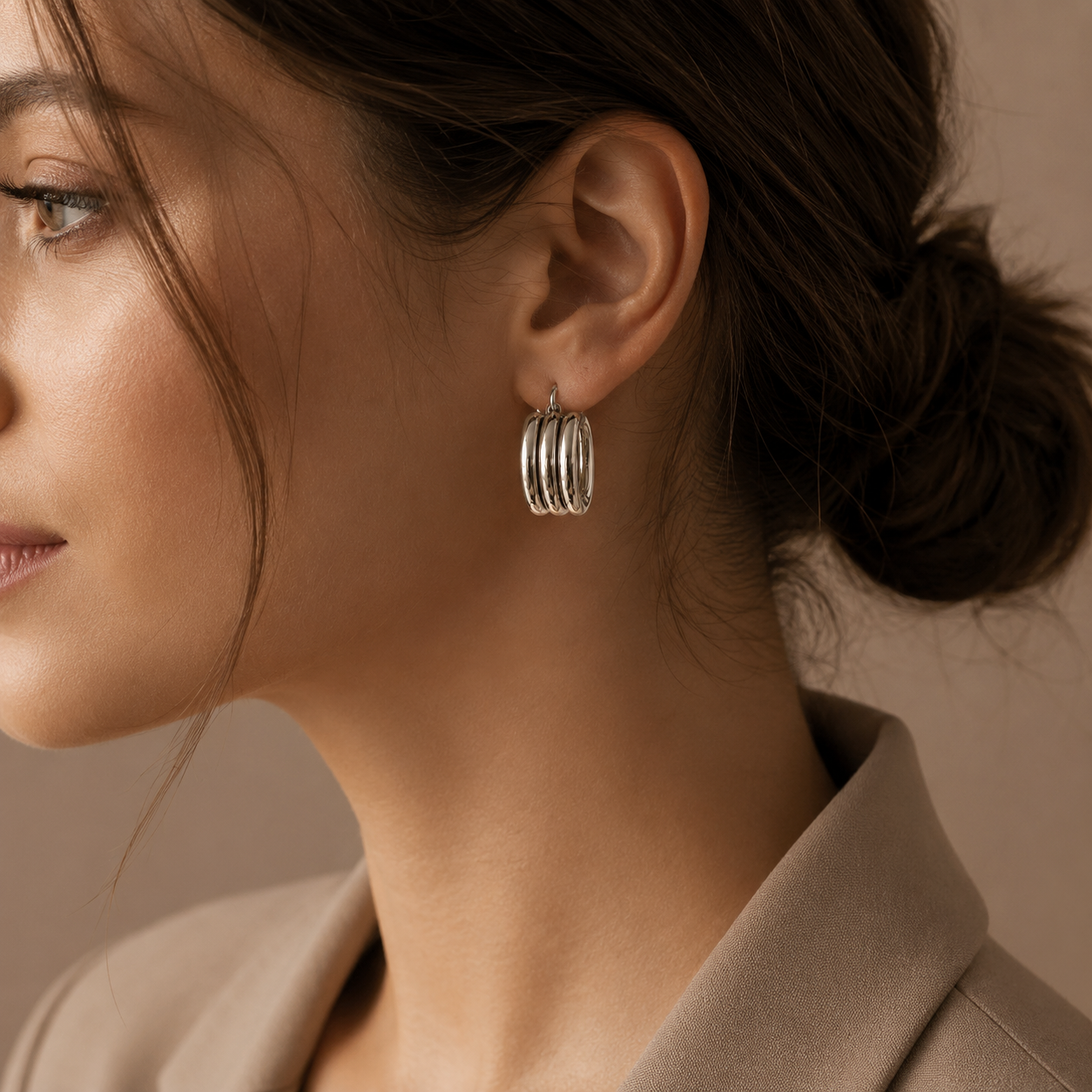 Sterling Silver Metro Ridged Hoop Earrings | Modern Triple Row Hoops