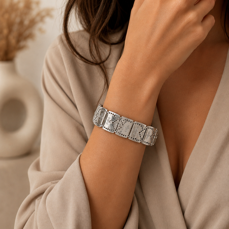 Brighton Crystal Fleur-de-Lis Filigree Panel Bracelet
