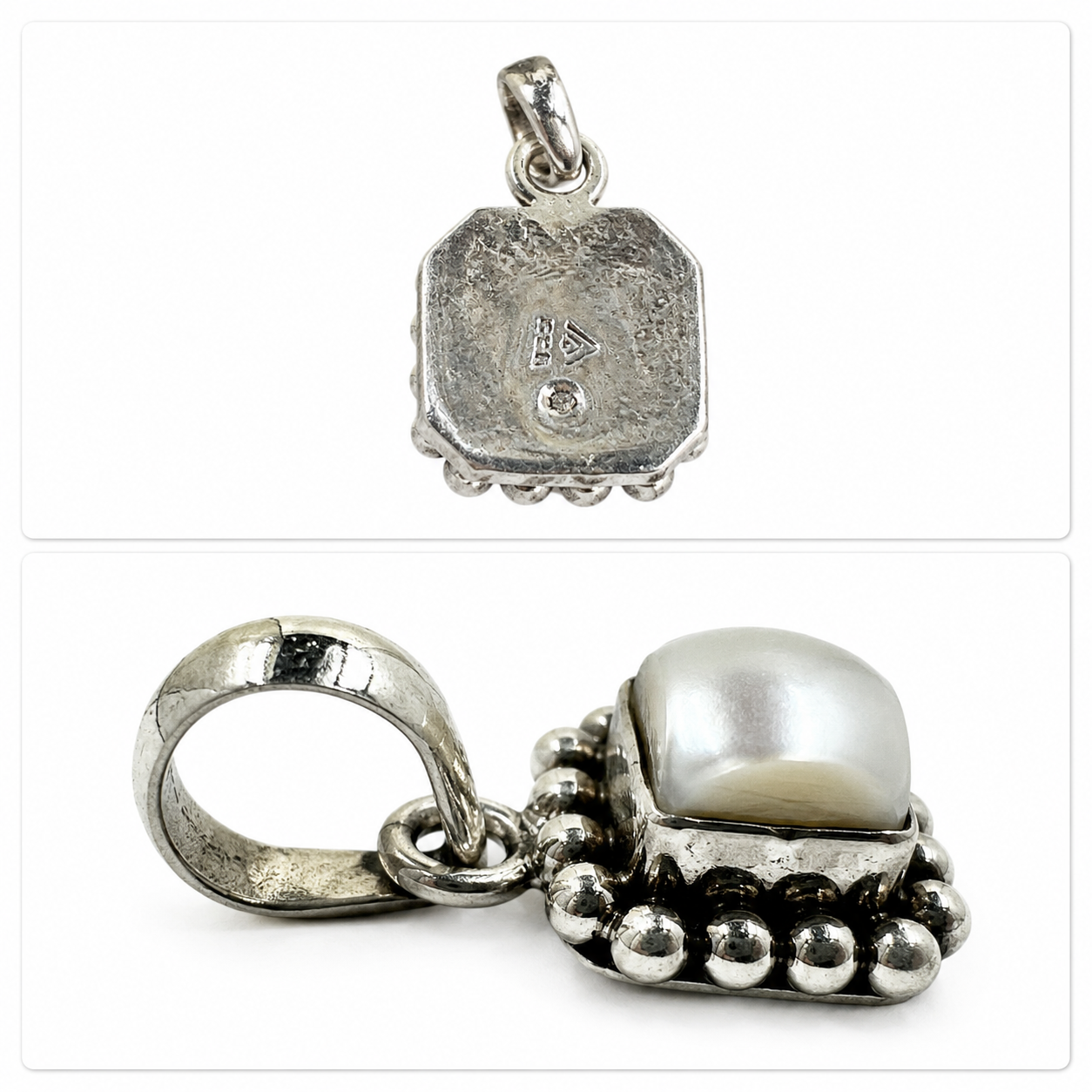 Pre-Owned Silpada Freshwater Pearl Button Frame Pendant Sterling Silver – S1211