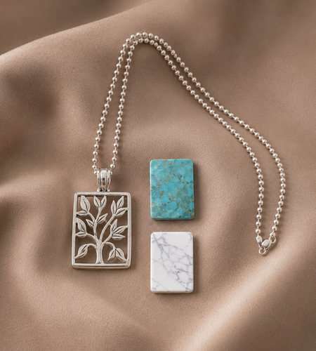 Pre-Owned Silpada Interchangeable Pendant Necklace Set Sterling Silver Turquoise Howlite S1957