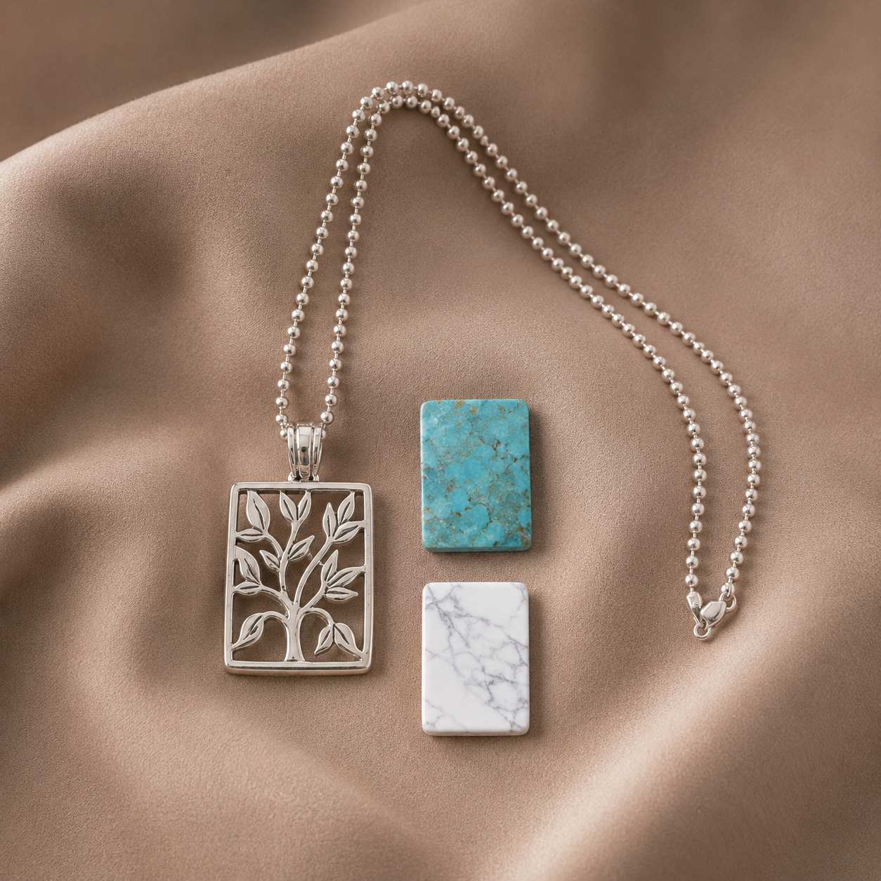 Pre-Owned Silpada Interchangeable Pendant Necklace Set Sterling Silver Turquoise Howlite S1957