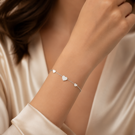 Sterling Silver Hearts Station Bracelet
