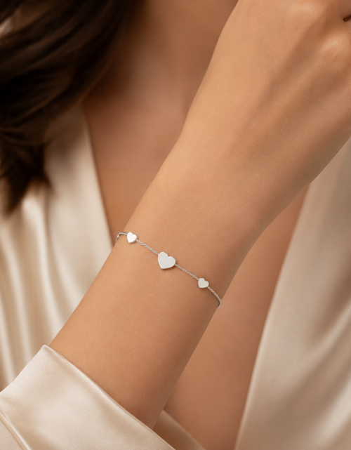 Load image into Gallery viewer, Sterling Silver Hearts Station Bracelet
