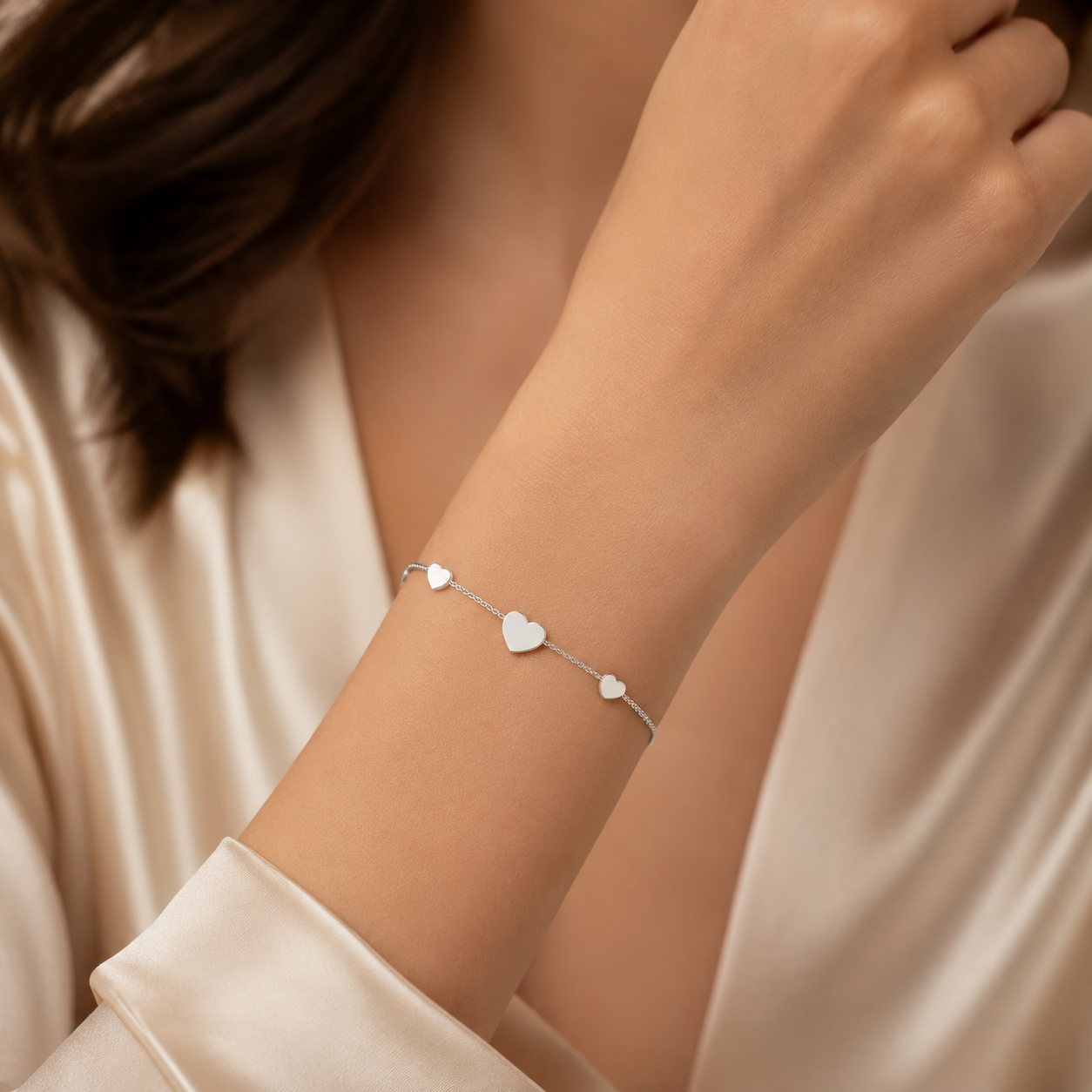 Sterling Silver Hearts Station Bracelet