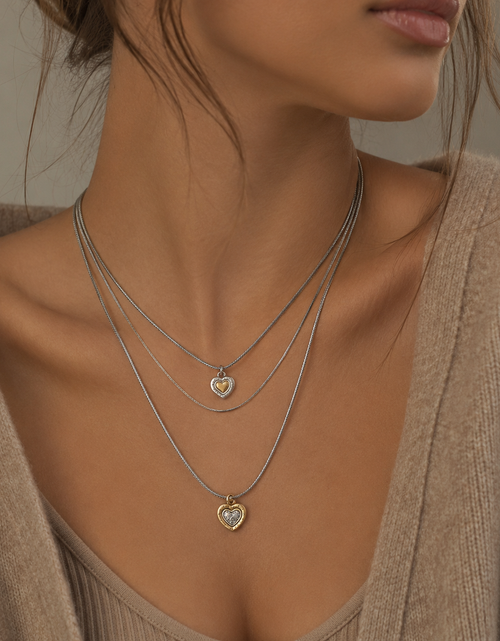 Load image into Gallery viewer, Brighton Two Tone Double Heart Triple Layered Necklace Adjustable 17.5"
