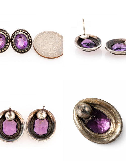 Load image into Gallery viewer, Sterling Silver Oval Amethyst Earrings (6.0 TCW) – Bezel Set Purple Gemstone
