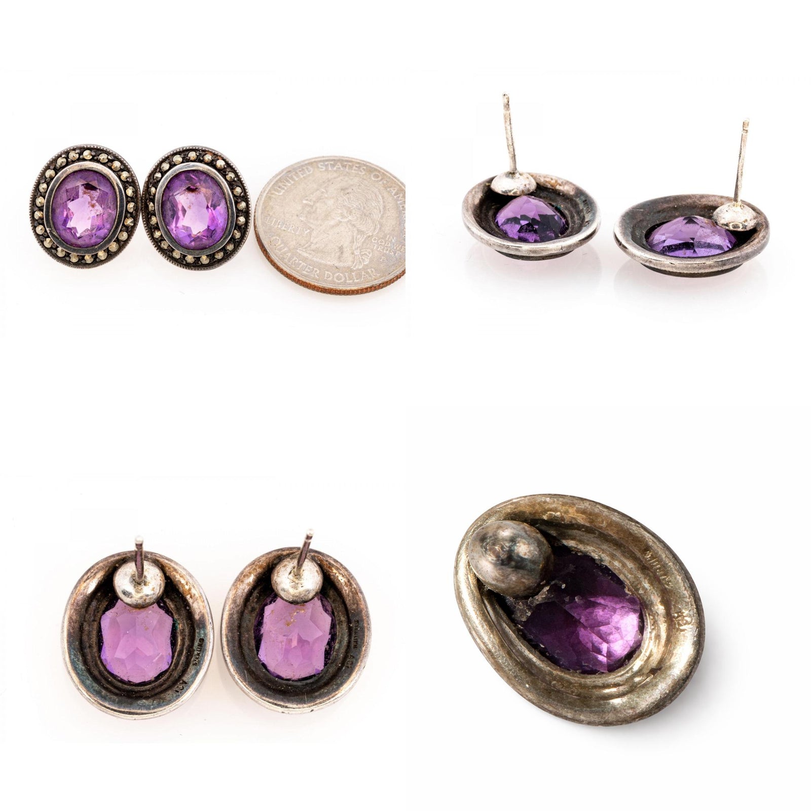 Sterling Silver Oval Amethyst Earrings (6.0 TCW) – Bezel Set Purple Gemstone