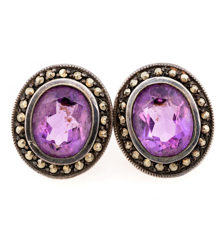 Sterling Silver Oval Amethyst Earrings (6.0 TCW) – Bezel Set Purple Gemstone
