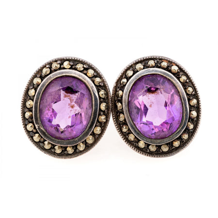 Sterling Silver Oval Amethyst Earrings (6.0 TCW) – Bezel Set Purple Gemstone