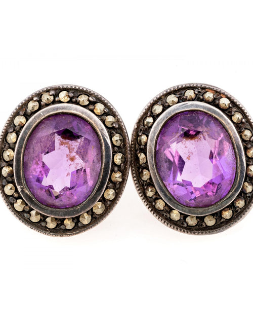 Load image into Gallery viewer, Sterling Silver Oval Amethyst Earrings (6.0 TCW) – Bezel Set Purple Gemstone
