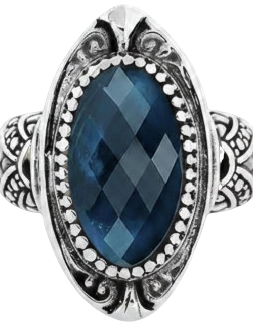 Load image into Gallery viewer, Midnight Bali - London Blue Topaz Quartz Balinese SS Statement Ring
