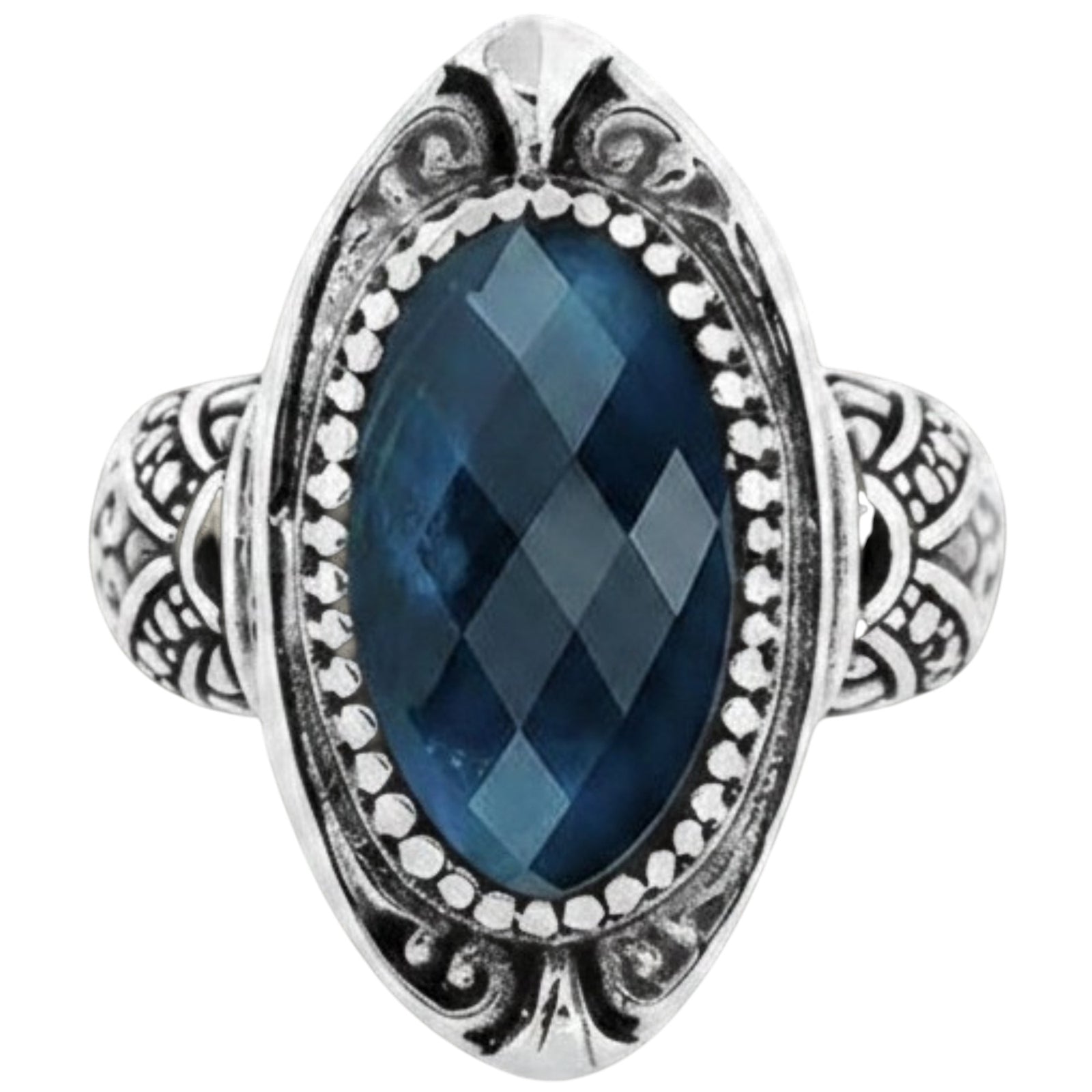 Midnight Bali - London Blue Topaz Quartz Balinese SS Statement Ring