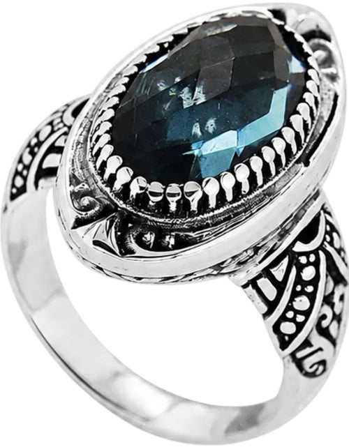 Load image into Gallery viewer, Midnight Bali - London Blue Topaz Quartz Balinese SS Statement Ring
