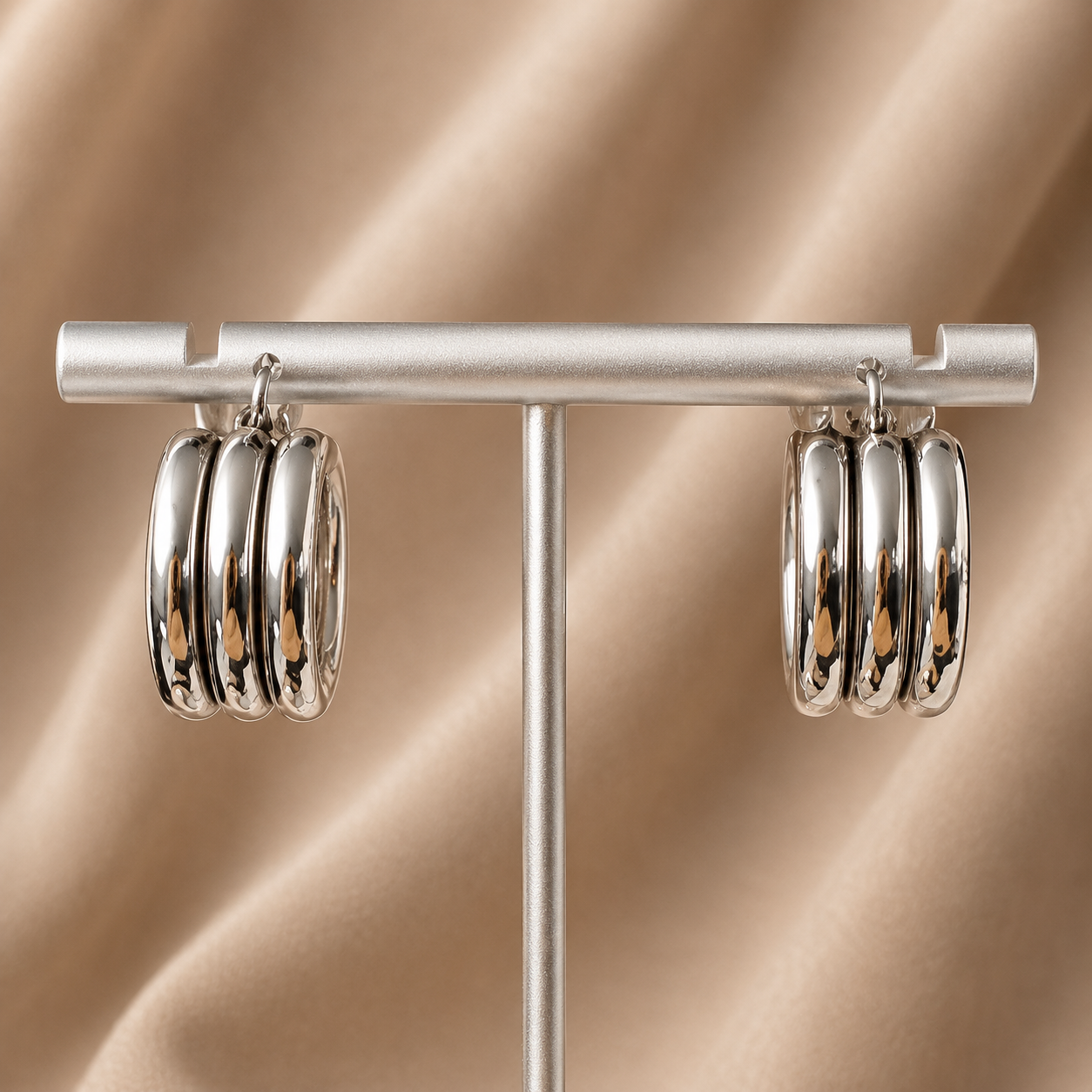 Sterling Silver Metro Ridged Hoop Earrings | Modern Triple Row Hoops