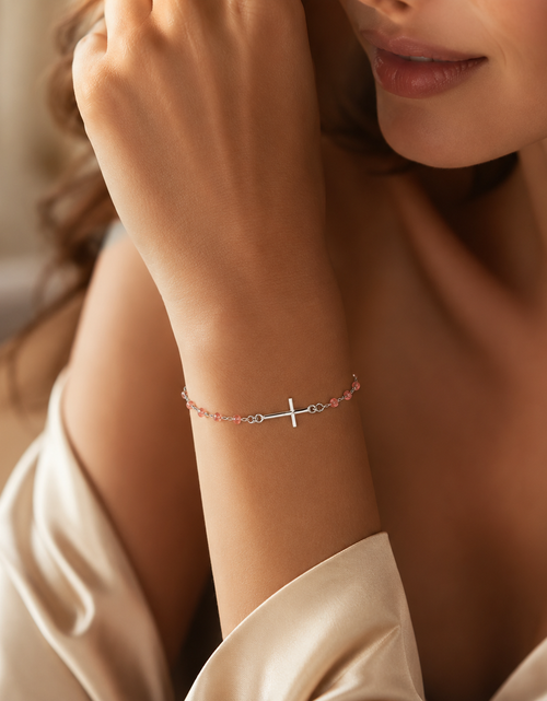 Load image into Gallery viewer, Sterling Silver Two-Tone Adjustable Cross Bracelet
