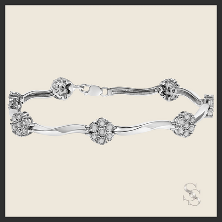 1.0 cttw Miracle-Set Diamond 7-Stone Floral Cluster Bracelet