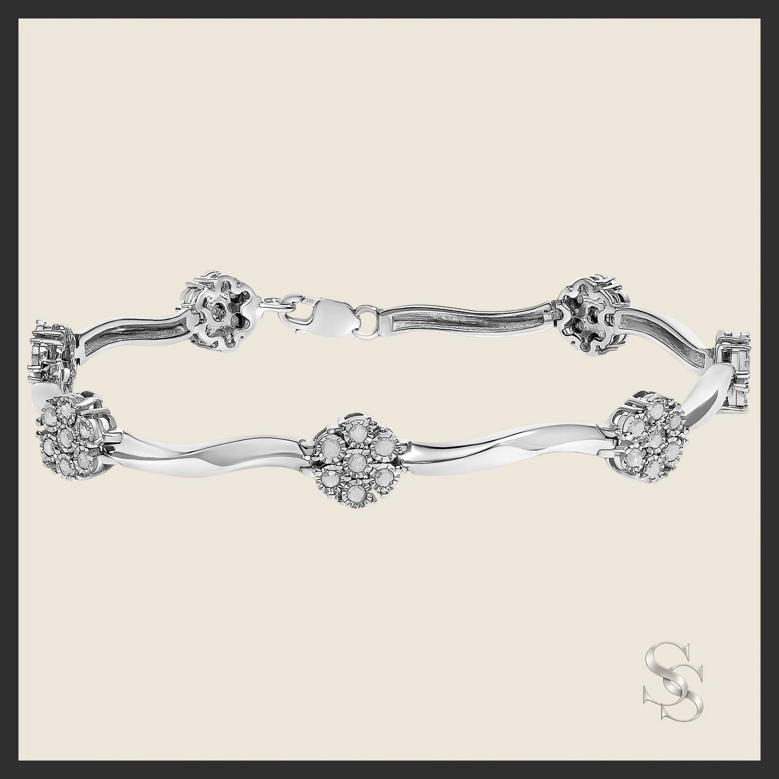 1.0 cttw Miracle-Set Diamond 7-Stone Floral Cluster Bracelet