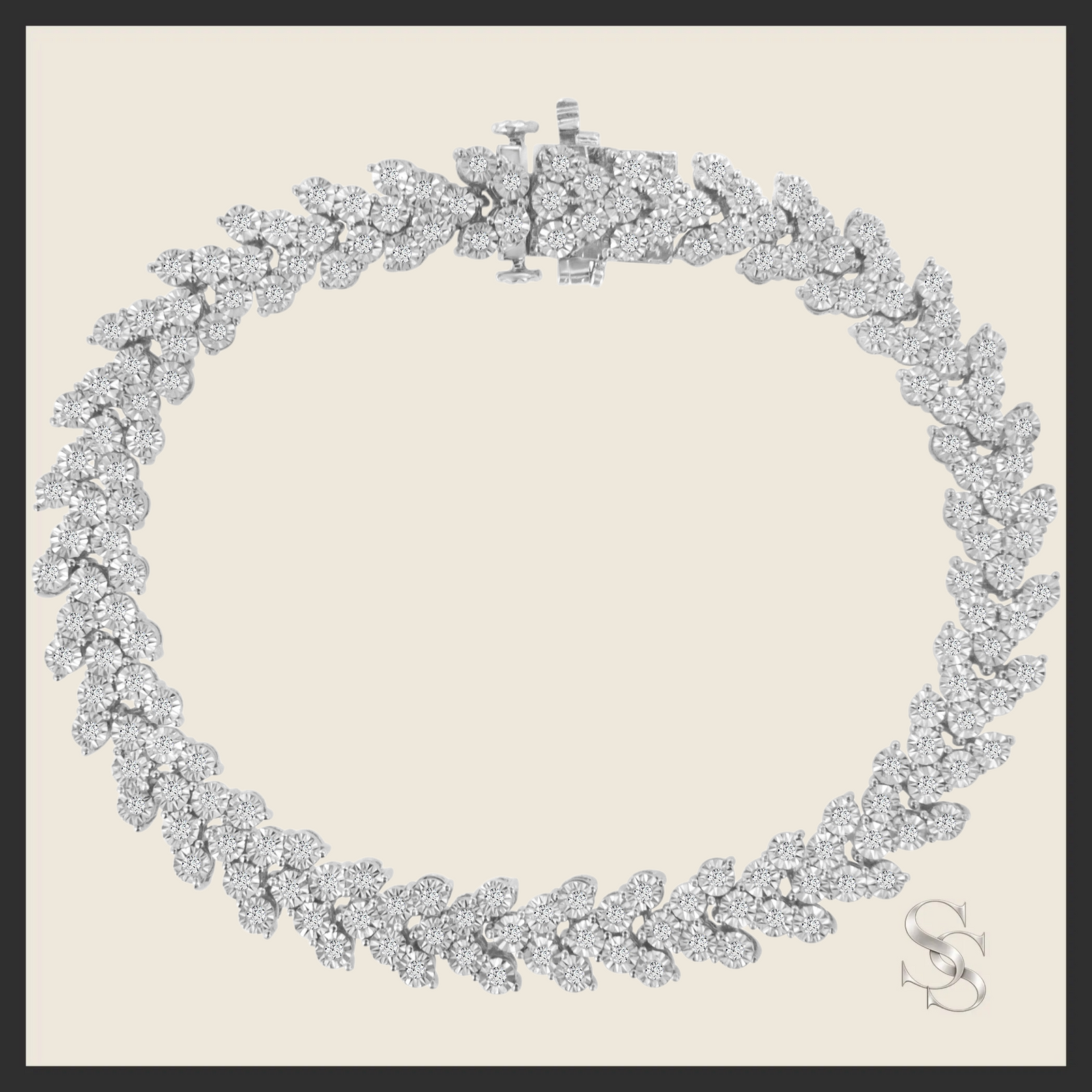 Sterling Silver 2.00 cttw Diamond Laurel Wreath Link Bracelet