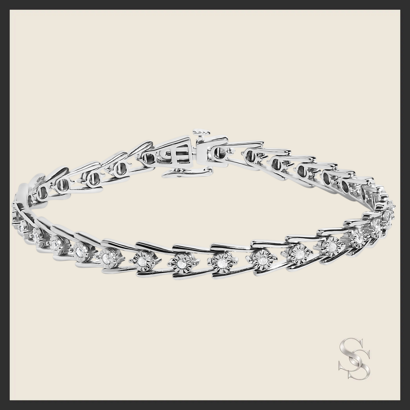 Sterling Silver Diamond Wave-Style Link Bracelet (0.5 cttw, I-J Color, I3 Clarity)