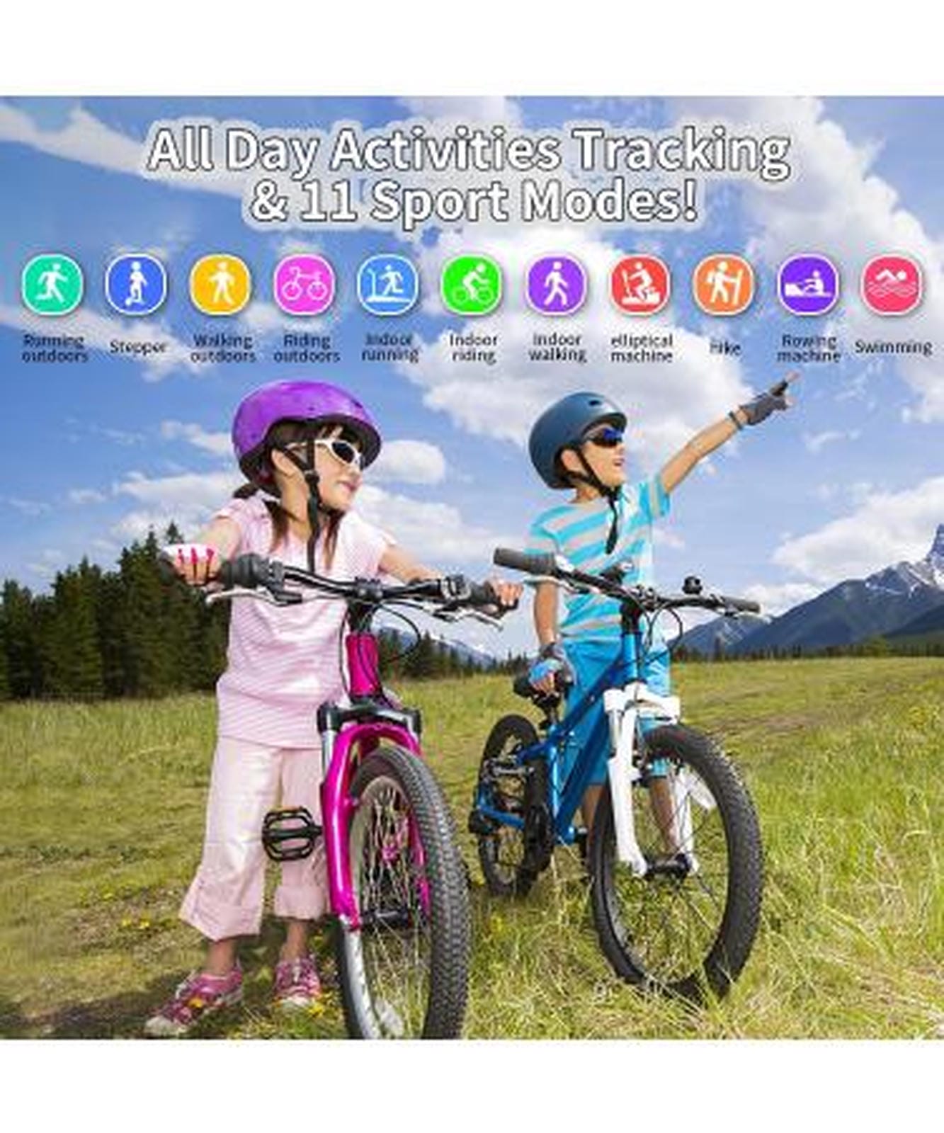 Kids Watch Fitness Tracker, Fitness Watches for Kids, Activity Tracker with Pedometers, Stopwatch, IP68 Waterproof, 11 Sport Modes Smart Watch for Kids Age 6-16 Years Old