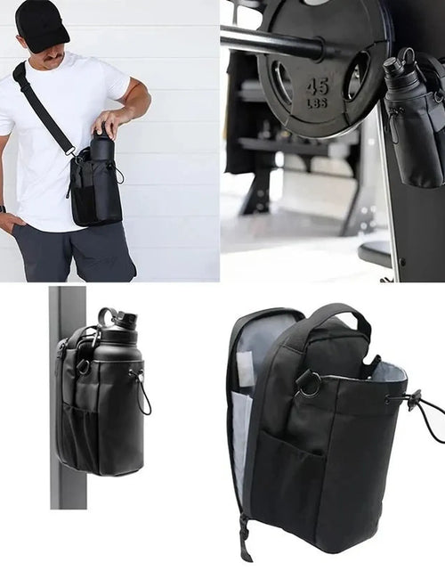 Load image into Gallery viewer, Magnetic Water Bottle Holder Gym Water Bottle Carrier Bag W/ Phone Pocket Handle Shoulder Strap 6 Built-In Magnets Water Bottle
