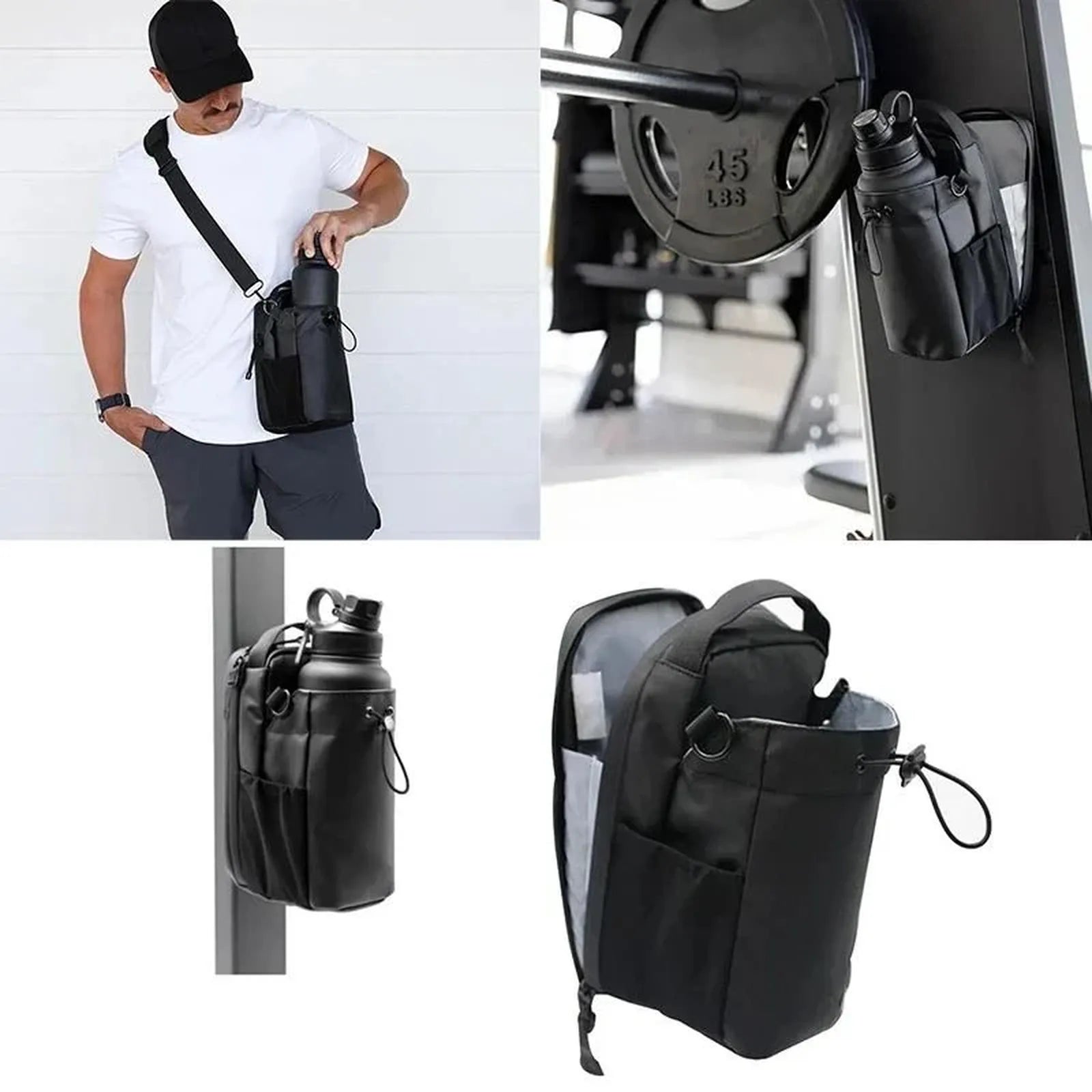 Magnetic Water Bottle Holder Gym Water Bottle Carrier Bag W/ Phone Pocket Handle Shoulder Strap 6 Built-In Magnets Water Bottle