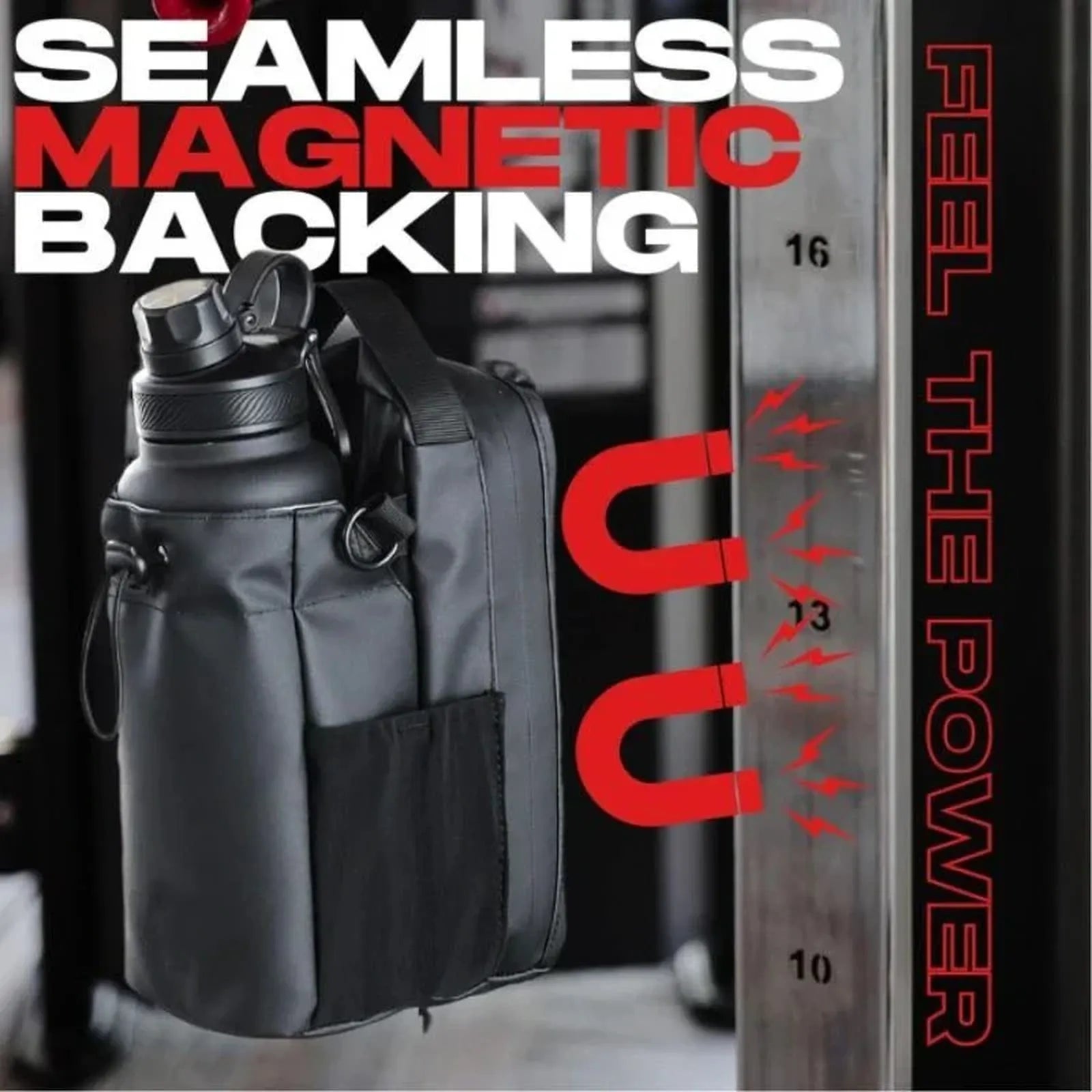 Magnetic Water Bottle Holder Gym Water Bottle Carrier Bag W/ Phone Pocket Handle Shoulder Strap 6 Built-In Magnets Water Bottle