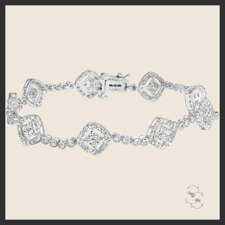 Sterling Silver 3.00 cttw Diamond Halo Square Link Bracelet
