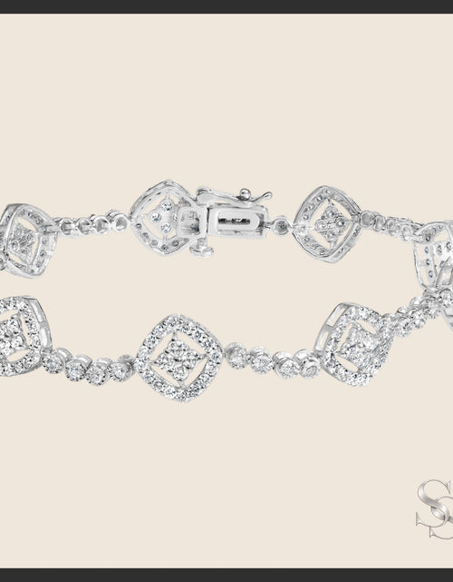 Load image into Gallery viewer, Sterling Silver 3.00 cttw Diamond Halo Square Link Bracelet
