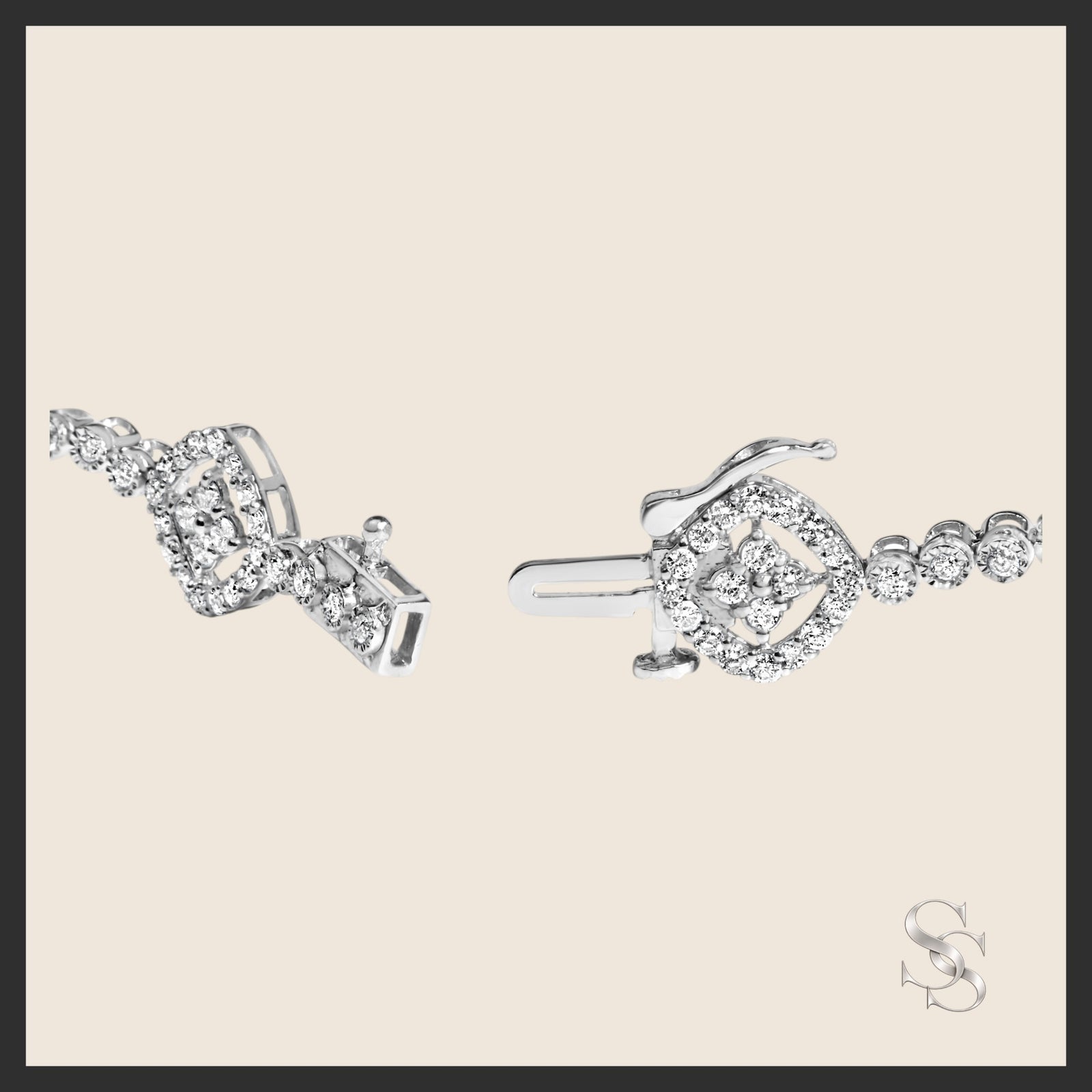 Sterling Silver 3.00 cttw Diamond Halo Square Link Bracelet