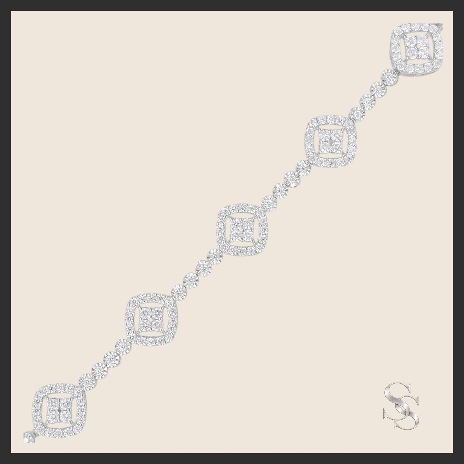 Sterling Silver 3.00 cttw Diamond Halo Square Link Bracelet